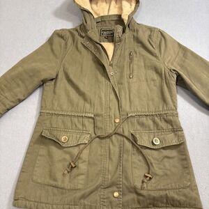 JACKET UTILITY  WOMEN SM HOODED  Faux Fur Lined Full Zip Draw String Cargo Y2K